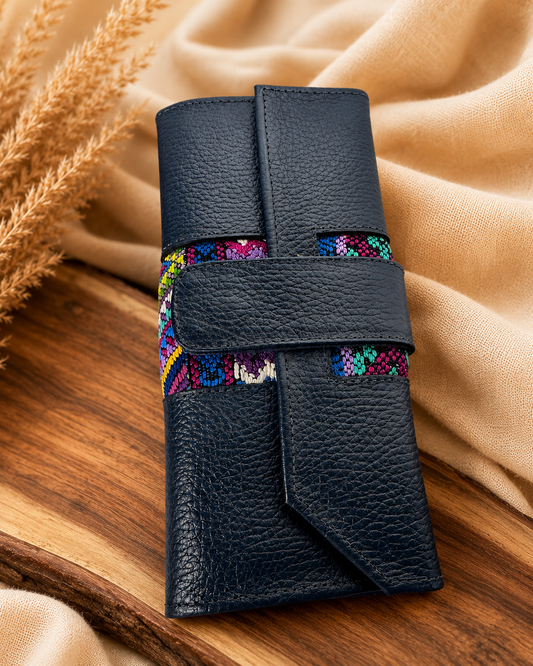 Handmade Guatemalan Huipil Wallet | Black Leather Artisan Wallet