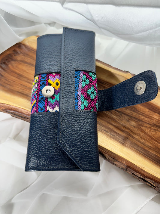 Handmade Guatemalan Huipil Wallet | Black Leather Artisan Wallet