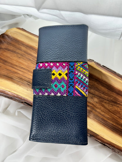 Handmade Guatemalan Huipil Wallet | Black Leather Artisan Wallet