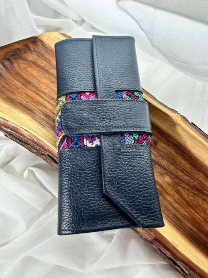 Handmade Guatemalan Huipil Wallet | Black Leather Artisan Wallet