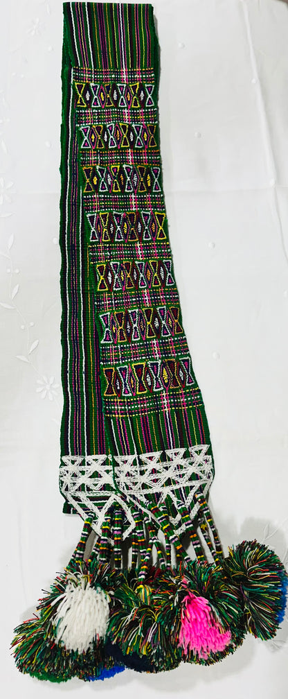 Vintage Guatemalan Handwoven Faja with Pom Poms